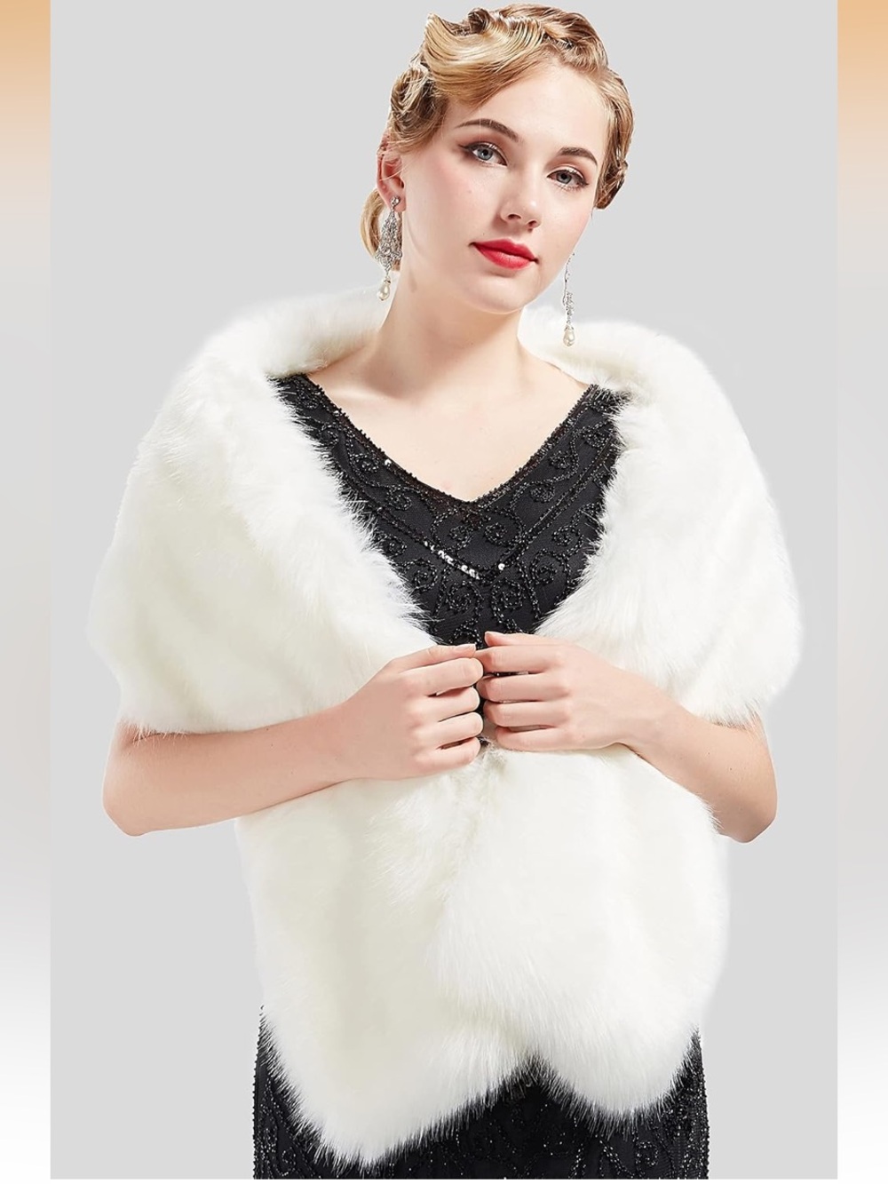 Elegant White Faux Fur Shrug Wrap - Women's Evening Cover-Up